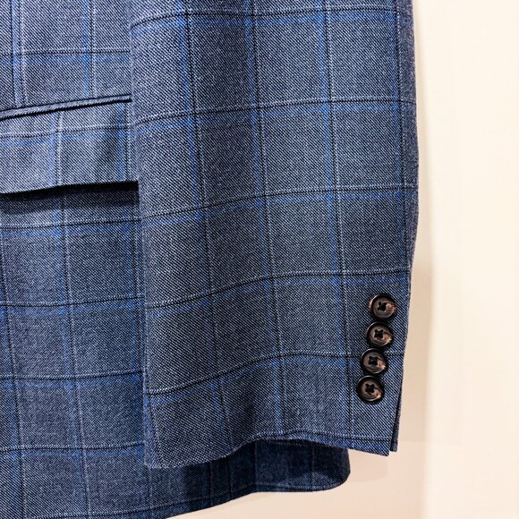RALPH LAUREN Grey blue plaid silk wool blazer | Men's tailored | 46R * - Picture 5 of 9